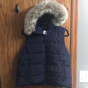 Navy Blue Gap Fur Hooded Primaloft Vest